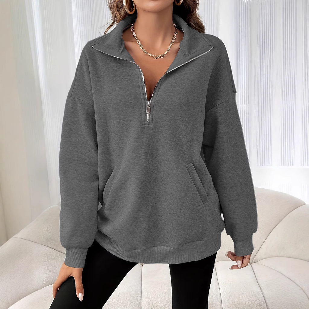 Autumn And Winter Loose Long Sleeve Half Zipper Sweater