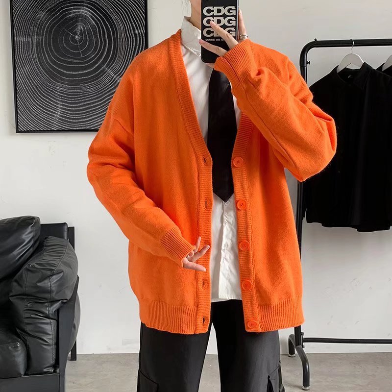 Simple V-neck Loose And Lazy Style Solid Color Sweater