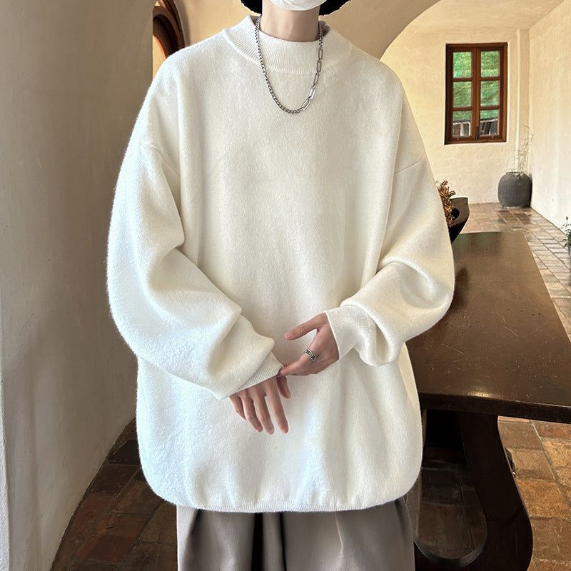 Spring And Autumn Ins Fashion Brand Loose And Idle Solid Color Sweater Round Neck Sweater For Men