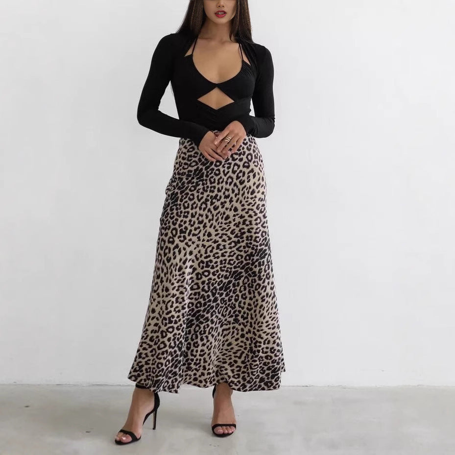 Women's Leopard Fishtail High Waist Casual Skirt