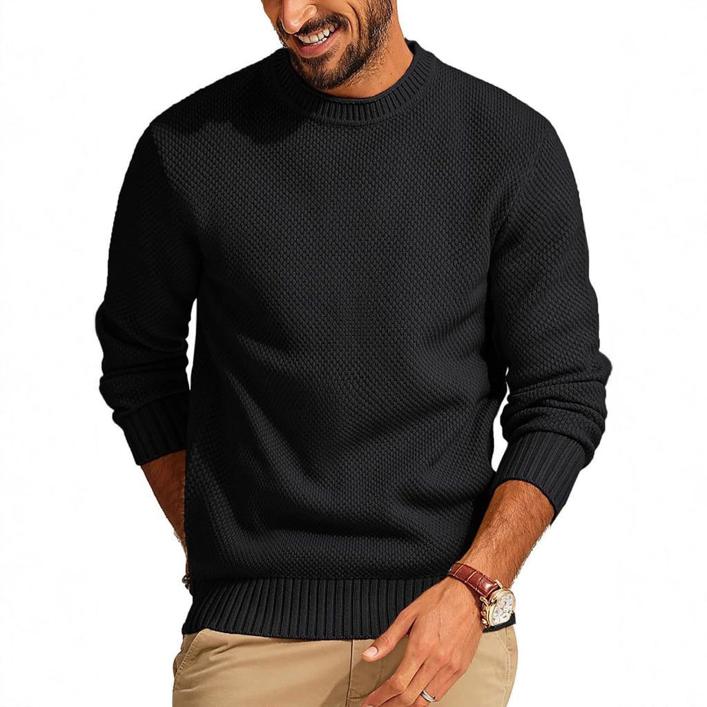 Round Neck Pullover Sweater Men's Waffle Sweater