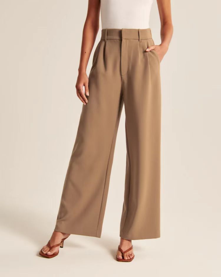 Commuter Drooping Slimming Solid Pocket High Waist Wide Leg Pants