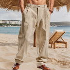 Linen Striped Suit Straight Loose Casual High Waist Wide Leg Pants