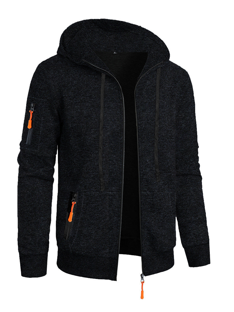 Men's Sports Fitness Casual Jacquard Sweater Hooded Coat