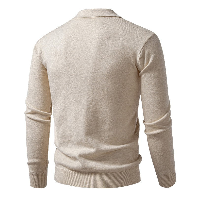 New Twisted Flower Men's Trendy Cardigan Solid Color Polo Collar Knitted Sweater Men
