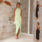 Ins Halter Split Long Dress Summer Slim Fit Backless Dresses Solid High-end Women's Clothing