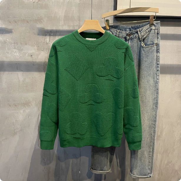Solid Color Jacquard Thermal Sweater