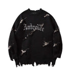 New Personality Street Jacquard Ripped Frayed Vintage Loose Sweater