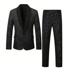 Men's Shimmering Black Suit Adorned With Glittering White Sequins