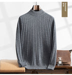 Thickened Wheat Jacquard Cashmere Sweater Men's Half-high Collar Solid Color Sweater