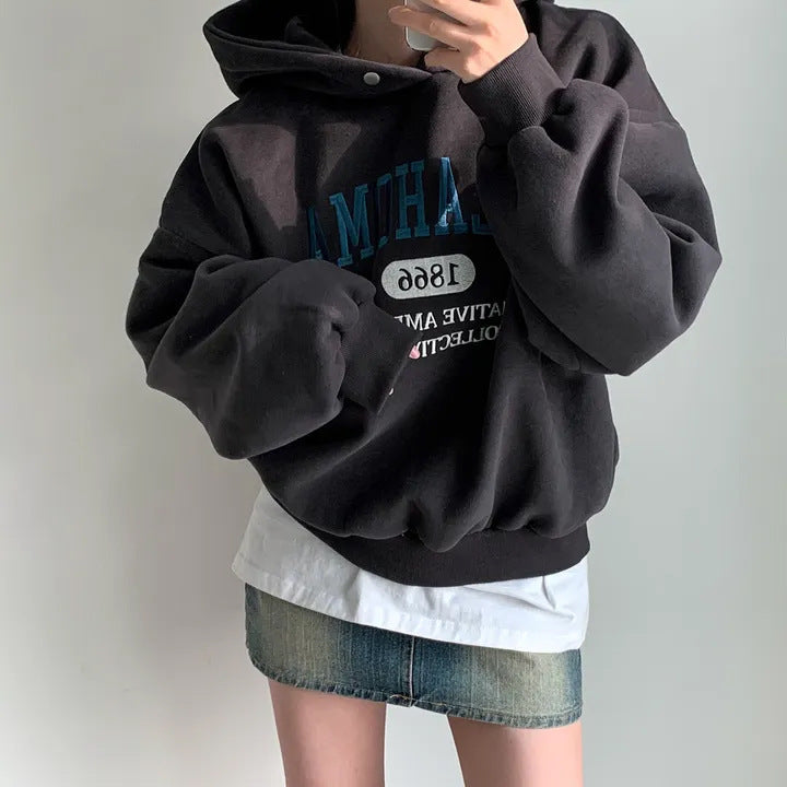 Dongdaemun Special Letter Embroidered Velvet Padded Thickened Sweater