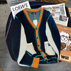 Stitching Contrast Color Knitted Coat Men's Knitwear Sweater