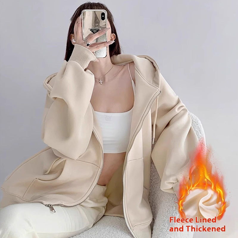 Women's Hooded Cardigan Loose-fitting Casual Pullover Coat