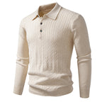 New Twisted Flower Men's Trendy Cardigan Solid Color Polo Collar Knitted Sweater Men