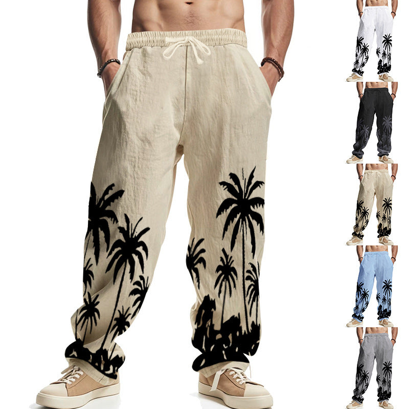 Men's Hawaiian Printed Wide-leg Pants Mid-waist
