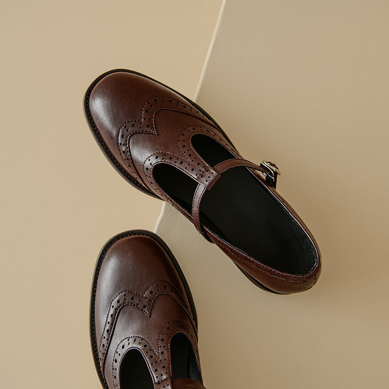 Retro Round Head T Shape Mary Jane Shoes Women