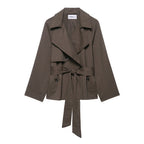 Fashion Design Lapel Belt Wind-breaker Coat