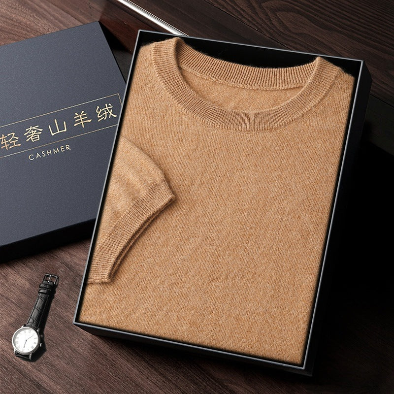 Autumn And Winter Front Line Ready-made Garments Round Neck Short Sleeve Men's Cashmere Sweater