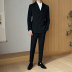 Men's Retro Solid Color Green Collar Suit Two-piece Set