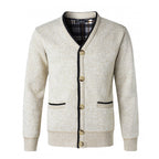 Autumn And Winter Fleece-lined Thickened V-neck Cardigan Cotton Knitwear Dad Coat