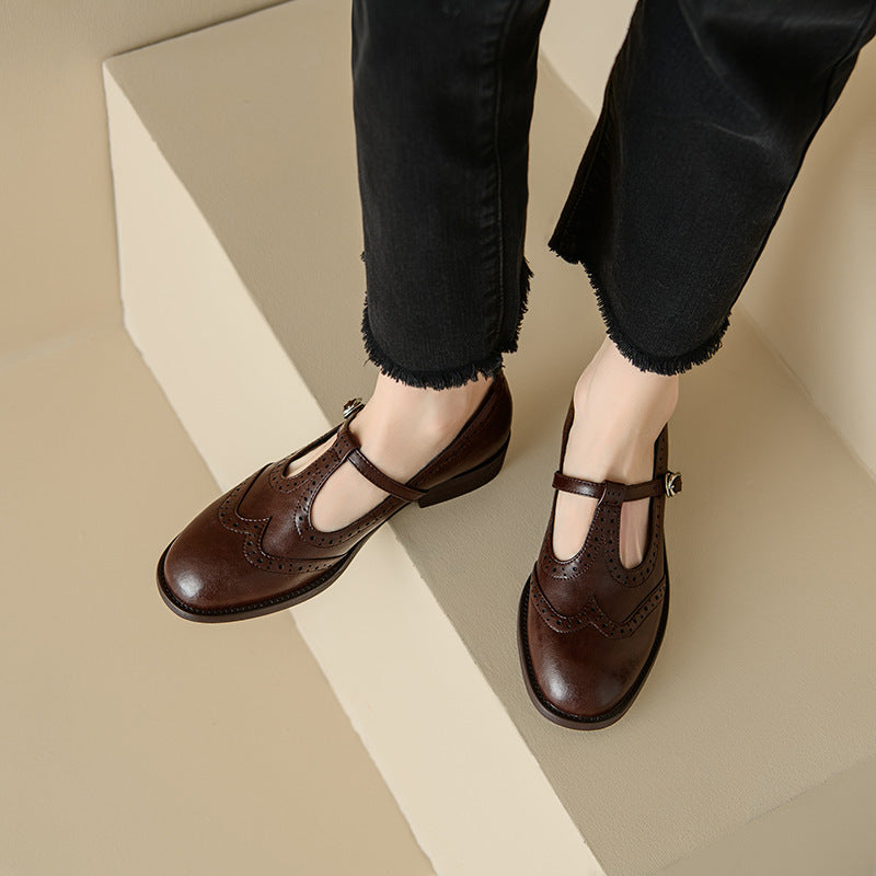 Retro Round Head T Shape Mary Jane Shoes Women