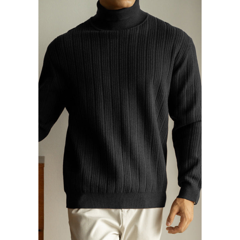 Half Turtleneck Bottoming Mid Collar Sunken Stripe Knitwear Sweater For Men