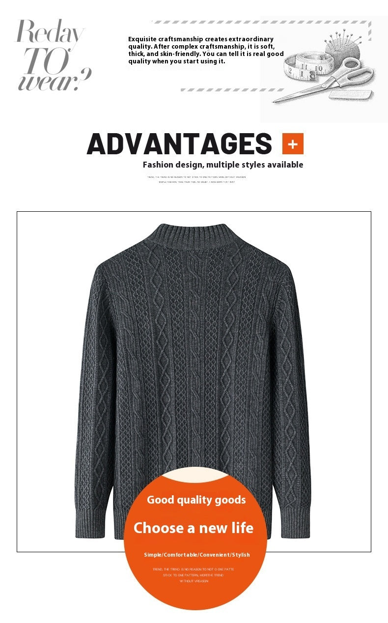 Half Turtleneck Zipper Twisted Flower Sweater Long Sleeve Knitwear