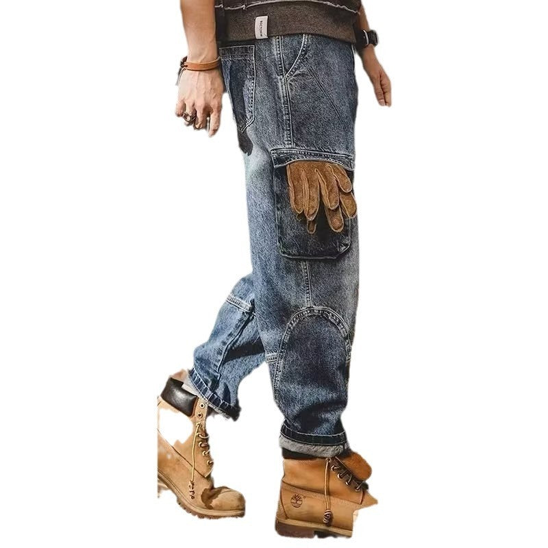 Multi-pocket Straight-leg Trousers Retro Plus Size Pants Cropped