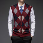 Men's Knitted Wool Vest Cardigan Sleeveless Pocket V-neck Vest