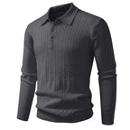 New Twisted Flower Men's Trendy Cardigan Solid Color Polo Collar Knitted Sweater Men