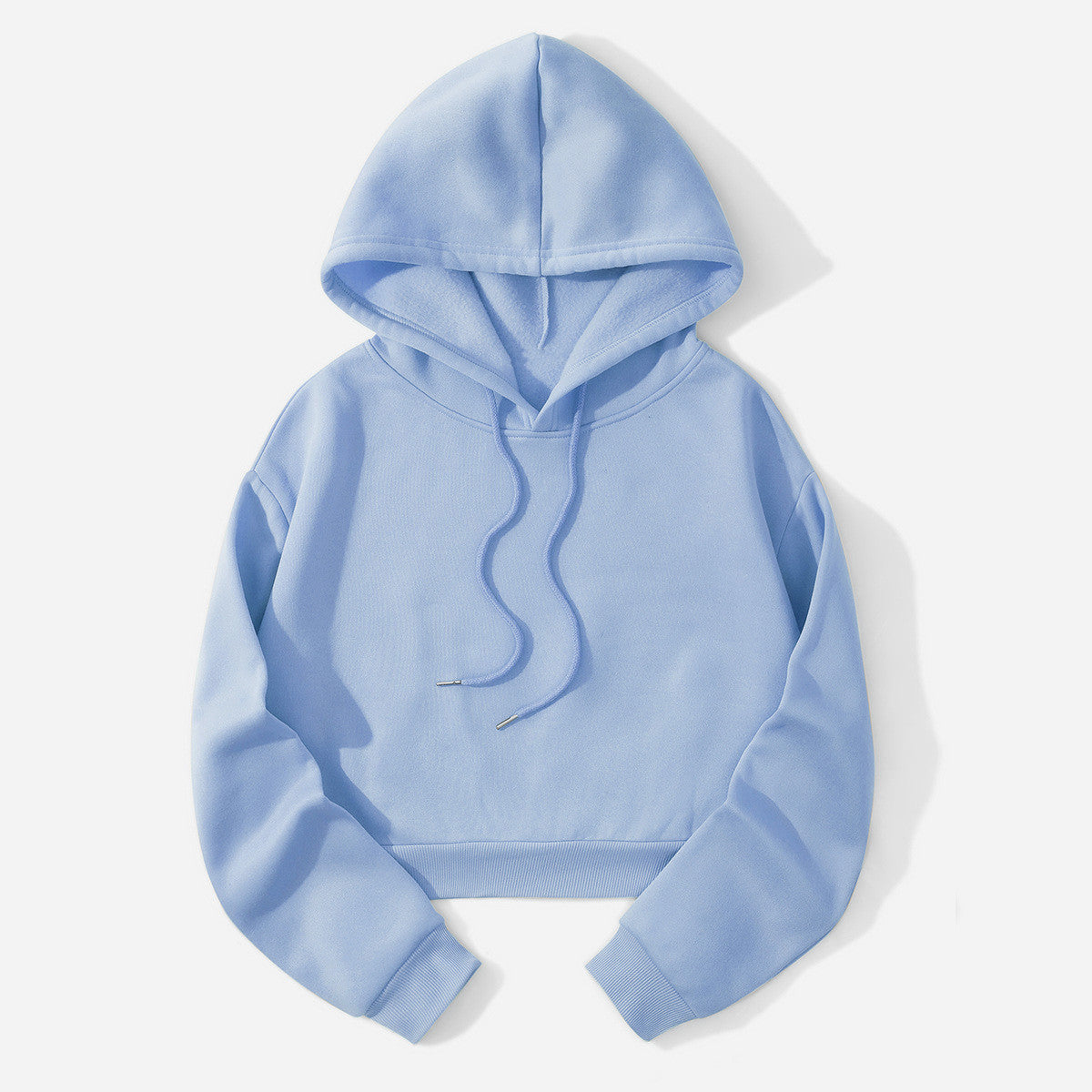 Autumn And Winter Fleece-lined Casual Short Cropped Hooded Sweatshirt