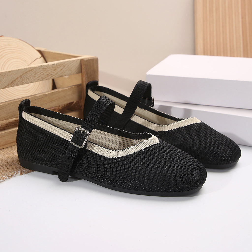 Flat Flying Woven Square Toe Low-cut Shoes
