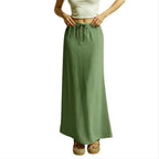 Women's Solid Color Drawstring Elastic Waist Skirt