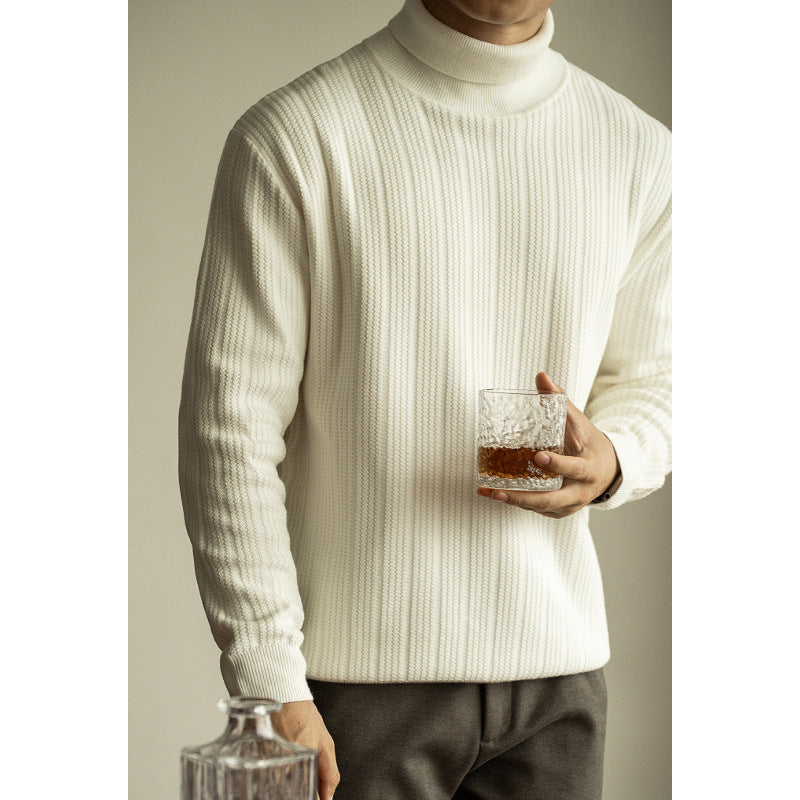 Half Turtleneck Bottoming Mid Collar Sunken Stripe Knitwear Sweater For Men