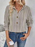 Casual Solid Color Hooded Long Sleeve Sweater Women