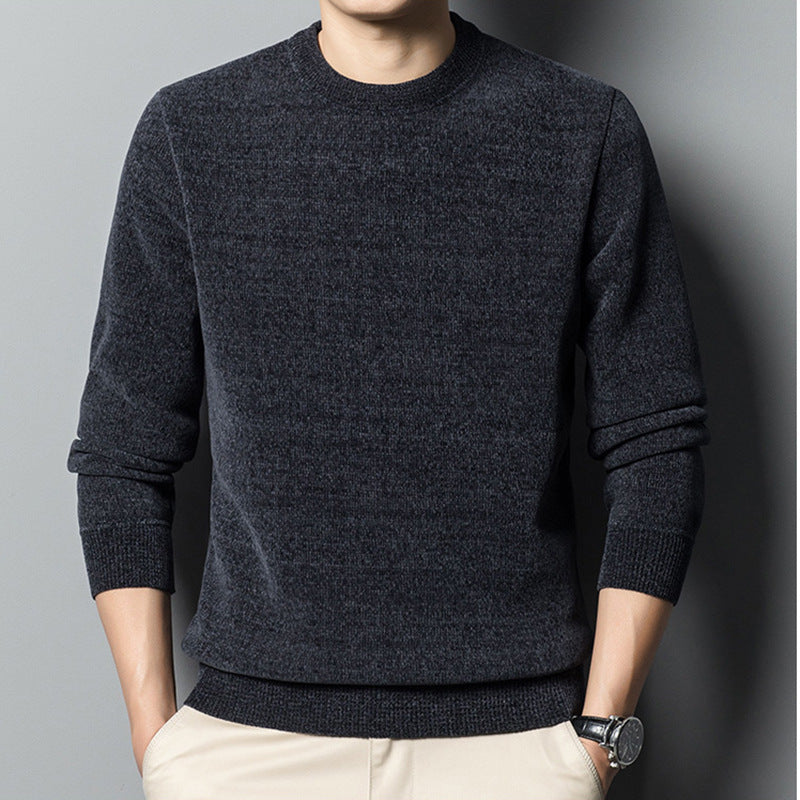 Fleece-lined Keep Warm Pure Color Men's Sweater