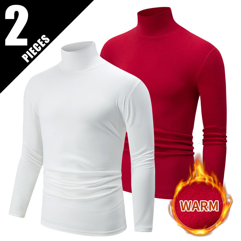 Autumn And Winter Men's Solid Color Versatile High-neck Base Layer Casual Fleece Top
