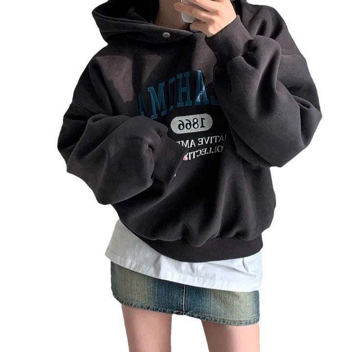 Dongdaemun Special Letter Embroidered Velvet Padded Thickened Sweater