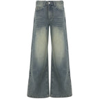 Autumn Winter Retro Distressed Dirty Pants High Waist Straight Loose Wide Leg Jeans