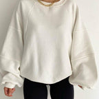 New Round Neck Stitching Long-sleeved Pure Sweater For Women