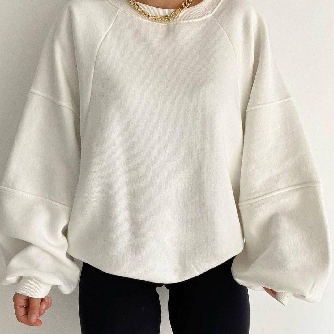 New Round Neck Stitching Long-sleeved Pure Sweater For Women