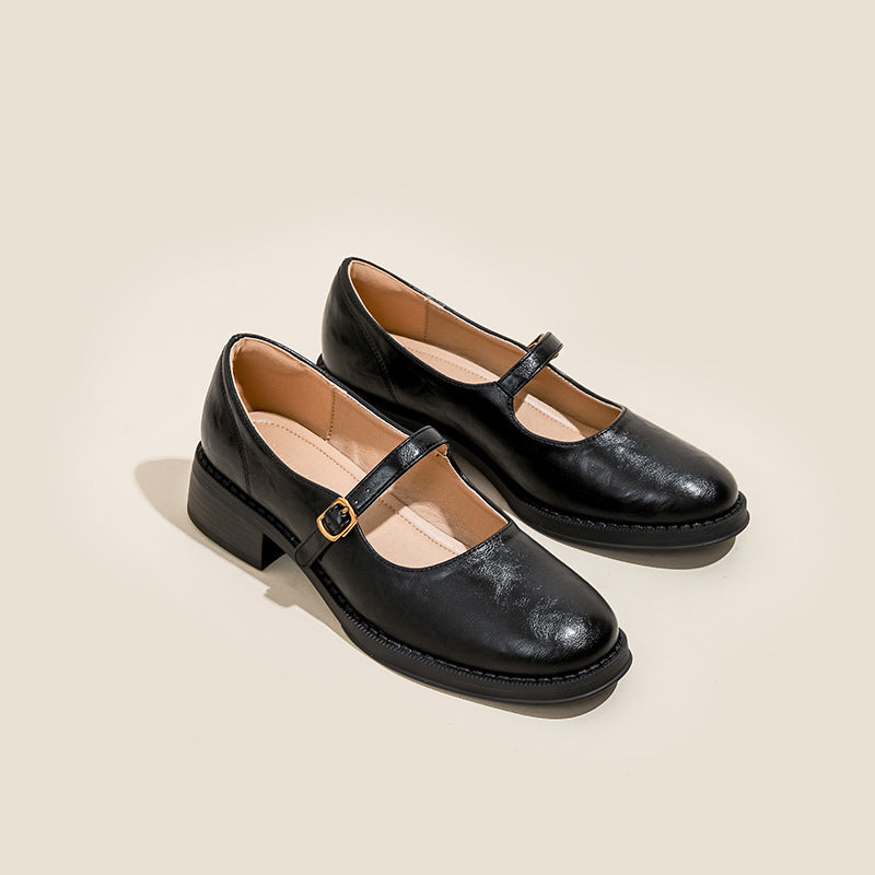 Thick-soled Extra Height, Black Leather Shoes