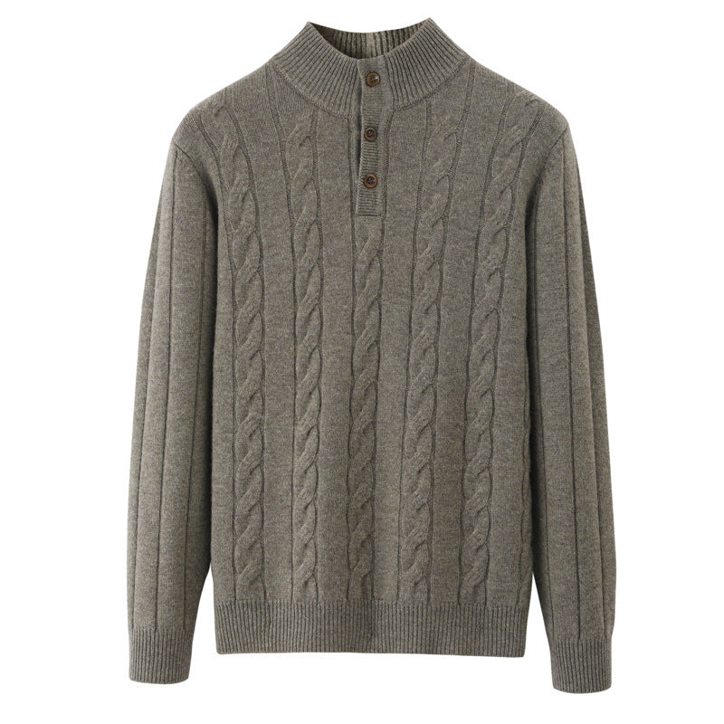Men's Half-height Henry Collar Button Twisted Thickened Cable-knit Sweater