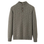 Men's Half-height Henry Collar Button Twisted Thickened Cable-knit Sweater