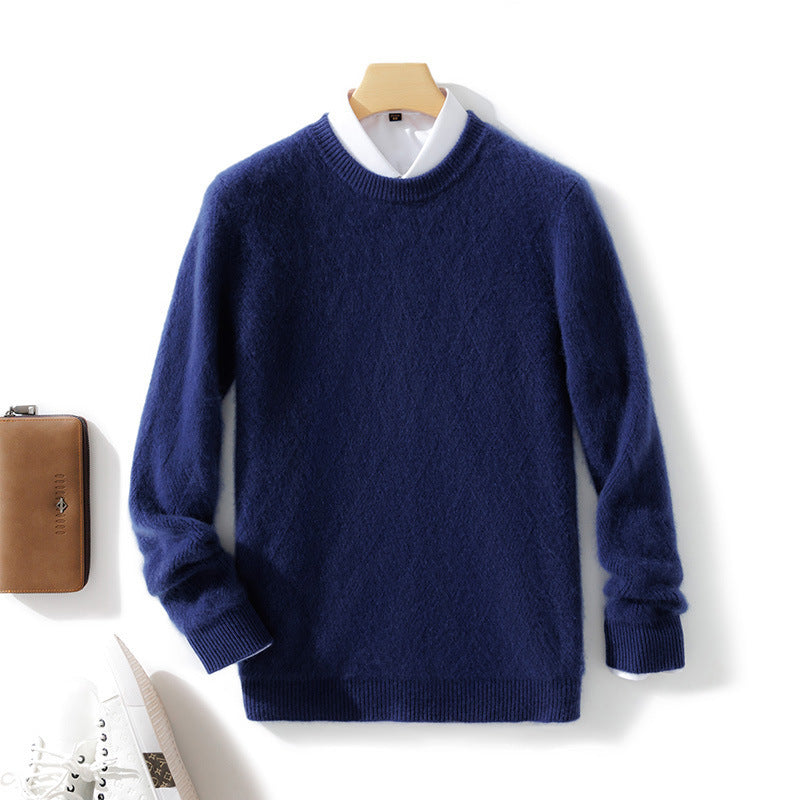 Pure Wool Sweater Men's Loose Round Neck Sweater Casual Thickening Knitted Bottoming Shirt