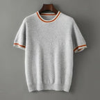 Round Neck Pure Wool Sweater Men's Short Sleeve Early