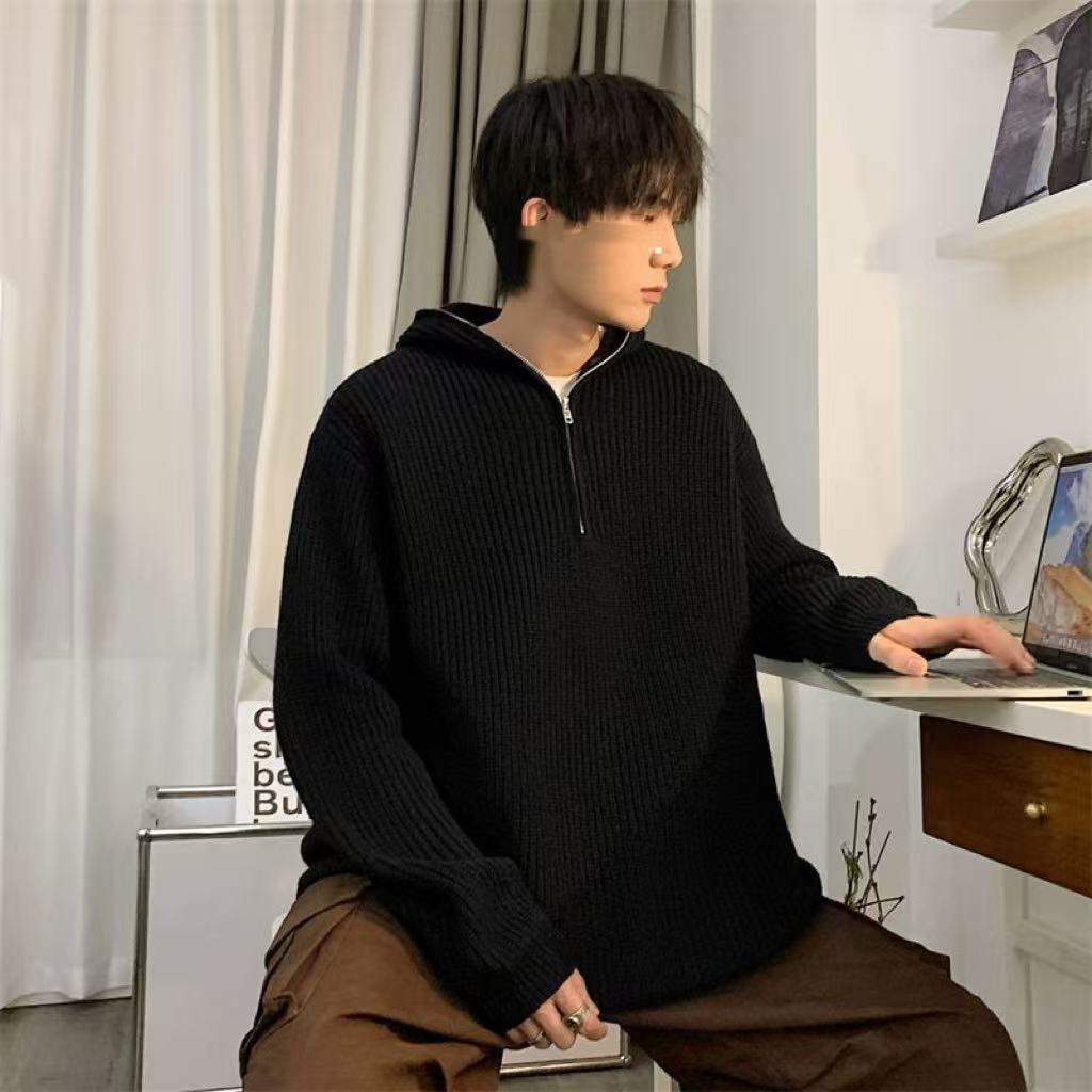 New Half Zipper Hooded Sweater For Men