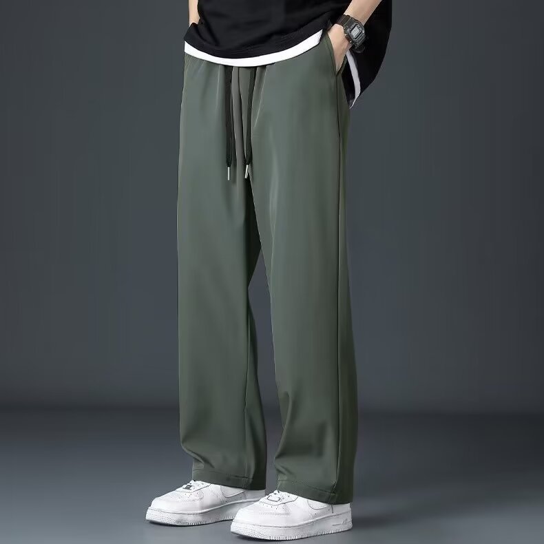Ice Silk Men's Summer Thin High Street Drooping Straight Wide Leg Pants