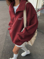 Women's Loose Wool Sports Sweater With A Collar