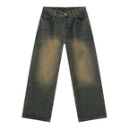 Korean Style Retro Half Elastic Waist Loose Straight Jeans Men's American Style